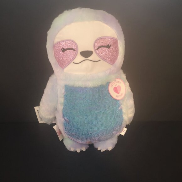 NWT Justice Blue & Purple Reversible Sequins Sloth w/ Marbled Soft Faux Fur 14" - Picture 2 of 11